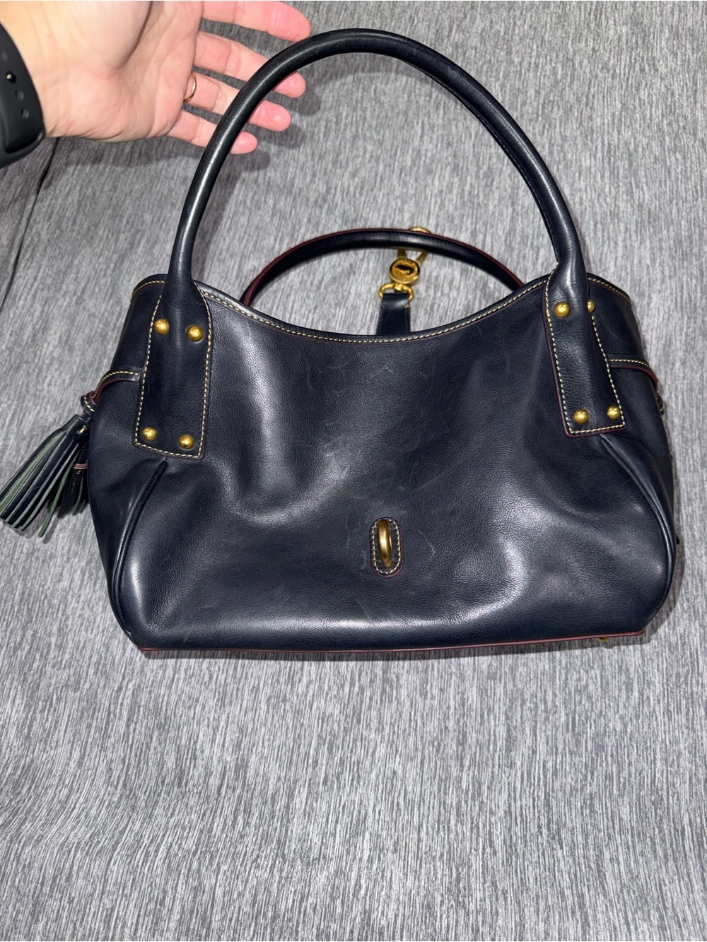 Dooney & Bourke Navy Florentine Leather Logo Lock Gold Hardware - Picture 7 of 14